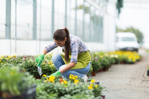 Professional landscaping team maintaining a safe work environment