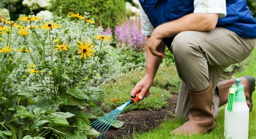 Professional landscaping team maintaining a safe site in Fitzrovia