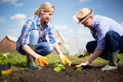 Trained landscapers carrying out controlled outdoor work